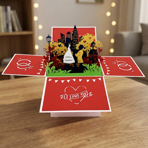 Caja de Regalo con Tema de Amor, Caja de Boda con Ángel, Tarjeta Pop-up 3D, Manualidad en Papel Troquelado, Regalo para el Día de San Valentín, Forma Rectangular Roja, Diseño Personalizado Hecho a Mano - Product Image 4