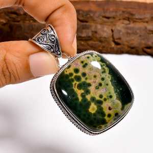 Colgante de Jaspe Oceánico en Plata de Ley 925, Gema Orbicular, Joyería Boho Hecha a Mano, Regalo Único para Mujer - Product Image 6