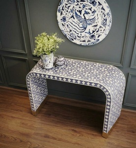Mesa Consola con Incrustaciones de Hueso, Mesa Curva para Entrada, Mesa Decorativa para el Recibidor, Mueble Moderno para Sala de Estar - Product Image 3