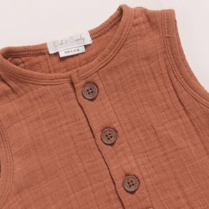 Whisper Premium Quality Organic Muslin Half Romper Set Ginger + Cocoa Pack de 2 para la comodidad y el estilo del bebé - Product Image 5