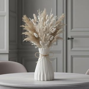 Vase à fleurs en céramique texturée blanche, conteneur moderne pour arrangements floraux sur table, pour salon, chambre, décoration de mariage - Product Image 1