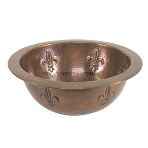 Lavabo Redondo de Diseño Moderno y Sencillo, Montado en la Pared, Venta de Fábrica para Artículos de Baño, Lavabos de Cobre con Textura Martillada - Product Image 3