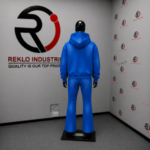 Conjunto Deportivo Azul Rey Personalizado para Hombre, Sudadera con Cremallera y Pantalones Acampanados, Dos Piezas, Paneles en Contraste, Ropa Deportiva Urbana, Venta al Por Mayor OEM - Product Image 4