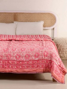Handmade Printed Cotton <b>Quilt</b> Pink Bohemian Pattern All Season Home Decor <b>Bedding</b> Set - Product Image 2