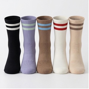 Crew <b>Socks</b> Striped Pattern Breathable Knitted for Adults Daily Casual Wear Standard Thickness - Product Image 1