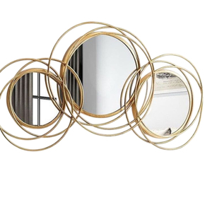 Miroir mural géométrique doré moderne, art luxueux, cercles superposés, décoration en métal pour salon, entrée et chambre à coucher. - Product Image 1