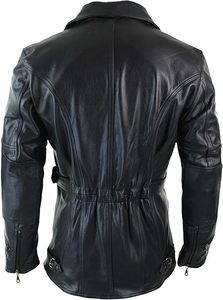 Manteau long en cuir noir sur mesure pour homme, ceinturé, style motard, en véritable peau de mouton, coupe ajustée, veste de motard, vêtement d'extérieur chaud pour l'hiver - Product Image 3