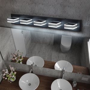 Moderna Lampada da Parete a 5 Luci LED Nera da 32 Pollici con Paralumi Quadrati in Acrilico e Illuminazione a Specchio per Bagno - Product Image 6
