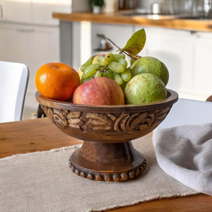 Bol à fruits à salade en bois de mangue fini noyer style moderne artistique durable présentoir de souvenirs de stockage de table personnalisé - Product Image 5