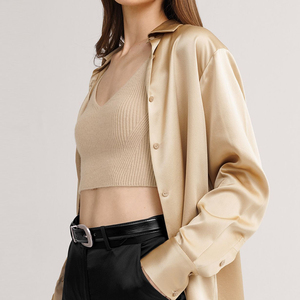 Custom Design Women's Vintage Casual Solid Silk Blend <b>Blouse</b> Turn-down Collar Full Sleeves Quick Dry Breathable Fabric-OEM - Product Image 5