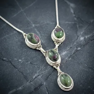 Collier en argent sterling 925 avec zoïsite rubis, pierre précieuse naturelle, cabochon ovale, bijoux faits à la main, collier de mode pour femmes - Product Image 2