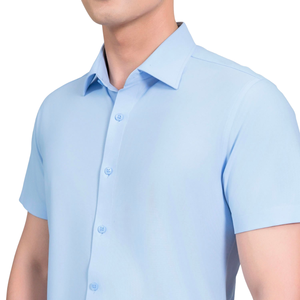 Camisa de Manga Corta para Hombre, Corte Slim, Informal, Ligera, Transpirable, Teñida con Hilo, Mezcla de Algodón Ecológico, con Logotipo Personalizado - Product Image 3