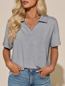 Casual Sports <b>Clothes</b> Slim-fitting Polo Shirt Soild Color Simple Embroidered Polo Shirt for Women - Product Image 2