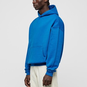 Royal Blue Oversized Hoodies 485 GSM 100% Cotton Fleece Drop Shoulder Boxy <b>Pullover</b> <b>Men</b> Custom Logo Streetwear Bulk Production - Product Image 4