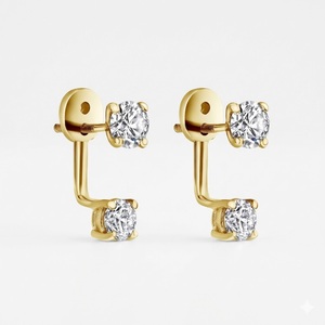 ต่างหูเพชรแล็บโกรว์ 14K ทองคำขาว ดีไซน์หน้า-หลัง สำหรับผู้หญิง ต่างหูแบบหนีบหู ประดับเพชรสองเม็ด ของขวัญ - Product Image 4