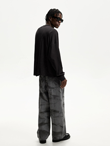 Pantalon en jean 100 % coton personnalisé, respirant, coupe droite ample, style streetwear, avec broderie et taille élastique – Vente en gros - Product Image 3