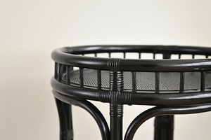 Modern Round Rattan Hotel Furniture Bar Cart with Two-Tier Food <b>Serving</b> 4 Swivel Wheels-Black Commercial Use - Product Image 2