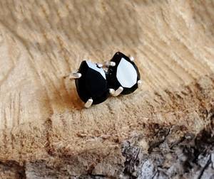 Teardrop Onyx <b>Stud</b> <b>Earrings</b> Small Pear Genuine Onyx Posts Unique Black Onyx Dainty <b>Earrings</b> 925 Sterling <b>Silver</b> Jewelry - Product Image 2