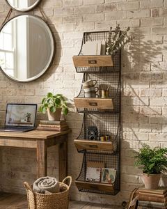 Wall Shelf Iron/wd Four Block Wall Magazine <b>Rack</b> Metal / Mango Wood Material Natural Finish wholesale price - Product Image 1