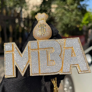 Men's Customize Iced 925 <b>Silver</b> Gold Plated Fine Hip Hop Two-Tone Name <b>Necklace</b> Moissanite Brilliant Cut Pendant Money Bag Clasp - Product Image 2