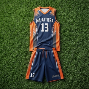 Uniforme de basket-ball pour hommes, ensemble de maillot et short imprimé par Sublimation, Orange et bleu, respirant, en Polyester, vêtements d'équipe, taille adulte - Product Image 5