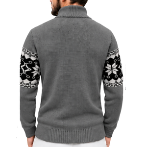 Suéter Gris para Hombre, Diseño Fair Isle, Jacquard con Copos de Nieve Nórdicos, Cuello Alto, Manga Larga, Estilo Casual Otoñal, 12GG, Venta al Por Mayor - Product Image 2