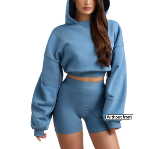 2025 femmes personnalisé grande taille recadrée hauts pullover 100% coton à manches longues à capuche broderie automne Streetwear lavé Look - Product Image 1