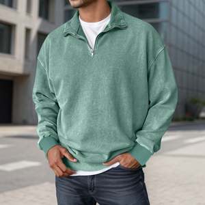 Plain 1/4 zipper closure Collar Men's Sweatshirt <b>Acid</b> Washed Long Sleeve Oversized <b>Drop</b> Shoulder Casual Pullover Top Pullover - Product Image 5