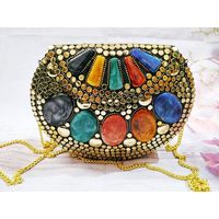 RR ENTERPRISES - Bolso de Mano de Lujo para Mujer, Diseño de Cristal con Acabado Plateado Antiguo, Accesorios de Moda Hechos en India, Modelo RR202514923