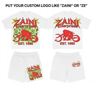 ชุดเสื้อยืดและกางเกงขาสั้นผู้ชาย พรีเมียม ผ้าฝ้าย 100% 220 GSM สีขาว พิมพ์ลายกราฟิกตามสั่ง สไตล์สตรีทแวร์ ชุดฤดูร้อน - Product Image 1