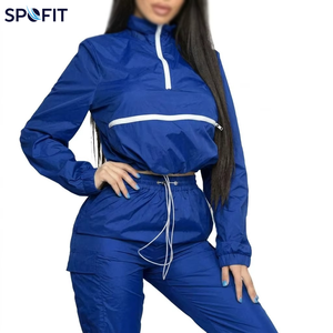 SPOFIT Women's Blue Sporty Tracksuit Full Sleeve Half-<b>Zip</b> Drawstring Pants Quick Dry Lightweight Spring Wear - Product Image 3