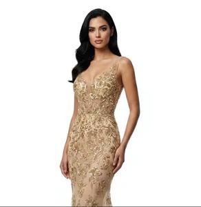 Robe de soirée sirène élégante dos nu à sequins, col halter haut de gamme, traîne longue, écologique, pour bal de promo, vente en gros - Product Image 2