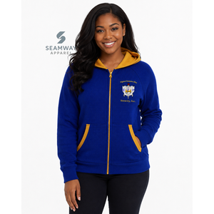 เสื้อฮู้ดซิปสำหรับผู้หญิง Sigma Gamma Rho Sorority สีแทน แต่งฮู้ดตัดสี ซิปยาว แขนยาว ปักอักษรกรีก สไตล์ลำลอง - Product Image 5