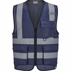 Gilet de travail réfléchissant pour homme avec poches, respirant, en maille, fermeture éclair, vêtement d'extérieur décontracté pour l'été - Product Image 5