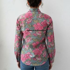 เสื้อเชิ้ตผ้าคอตตอนเนื้อนุ่มสำหรับผู้หญิงเสื้อพิมพ์ลายบล็อกมือสไตล์อินเดีย - Product Image 2
