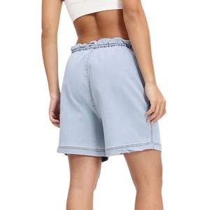 Short en jean à taille élastique avec cordon de serrage, coupe ample, délavé clair, pour femme, tenue décontractée d'été - Product Image 2
