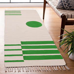 Tapis en coton vert NYKO MART JTR-24D, imprimé au bloc, Dhurrie, décoration intérieure, tapis moderne, grande surface, fait main, antidérapant, respectueux de l'environnement - Product Image 1