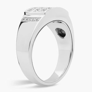 Bague de luxe pour homme en platine plaquée, sertie de trois rangées de diamants naturels ronds taille brillant - Product Image 3