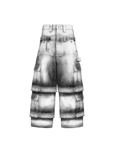 Jean en denim pour homme HaiYao 2026, haute qualité, double ceinture, style cargo délavé vintage, coupe large, streetwear Y2K, OEM ODM, en coton - Product Image 1