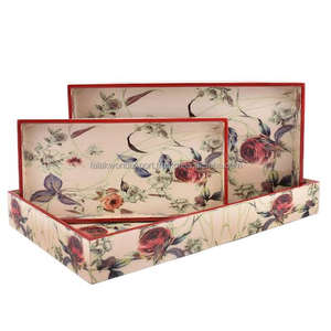 Ensemble de plateaux de service en bois de noyer et de paulownia sur mesure, plateau à thé rectangulaire vintage avec poignée en bois massif pour un usage domestique - Product Image 3