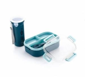 High Quality 2-<b>Container</b> Combo Lunch Box Airtight Leak-Proof <b>Plastic</b> Meal Box Clip Lock Lightweight Large Capacity for Children - Product Image 2
