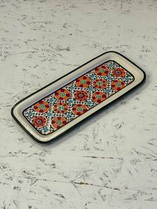 Rectangular Serving <b>Plate</b> With Bohemian Floral Pattern Handpainted Porcelain Enameled Design - Product Image 4