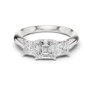 Elegante Anillo de Halo con Tres Diamantes Cultivados en Laboratorio, Corte Asscher y Princesa, Oro Blanco Sólido de 14k, Certificado GRA, Anillo de Boda para Mujer - Product Image 1