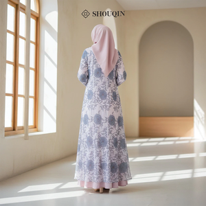 Vestido Gamis Musulmán para Mujer Shouqin Hameeda, Satén y Seda, Elegante Estampado Floral, Conjunto Interior y Exterior, Abaya Modesta - Product Image 4