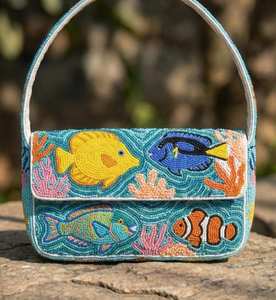 Decorative Handcrafted Seed Beaded Handbag <b>Colourful</b> Floral Pattern Shoulder Bag Crossbody Party Beach Tote Fashion Accessories - Product Image 2