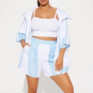 Ensemble de shorts deux pièces pour femmes, nouvelle mode, veste coupe-vent à capuche zippée, ensembles de shorts coupe-vent pour femmes - Product Image 3