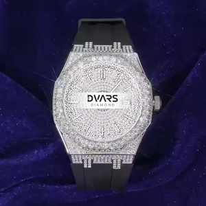 Montre en diamant moissanite entièrement sertie de pierres, chiffres romains, fonctionnelle, pour homme, en acier inoxydable, pour homme et femme - Product Image 3