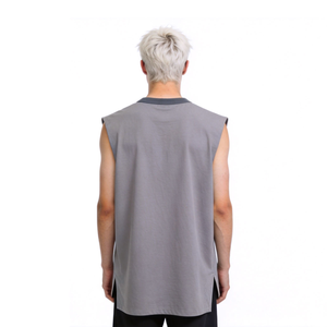 OEM Custom Logo Front Sporty Breathable 100% Cotton Casual Ribbed White Running Gym <b>Muscle</b> Tank <b>Top</b> for <b>Men</b> - Product Image 5