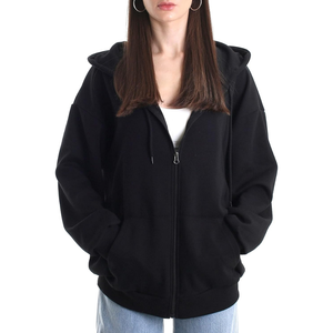 Sweat à capuche zippé oversize noir uni pour femme en molleton brossé, double couture, qualité supérieure, idéal pour les voyages - Product Image 1