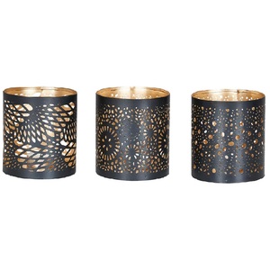 Candles Decoration Industrial Candle Holder Home Decor Set of 3 Wind Light Metal Black Gold <b>Tealight</b> Holders - Product Image 1